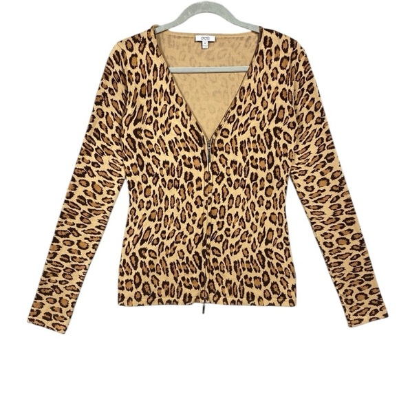 Cache Leopard Print Double Zip Jacket Cardigan Size M Y2K - Picture 1 of 8